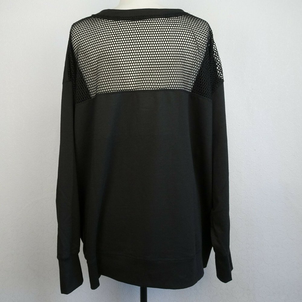 Nine West Active Plus Size 3X Black Mesh Back Panel Logn Sleeve Athletic Top NEW